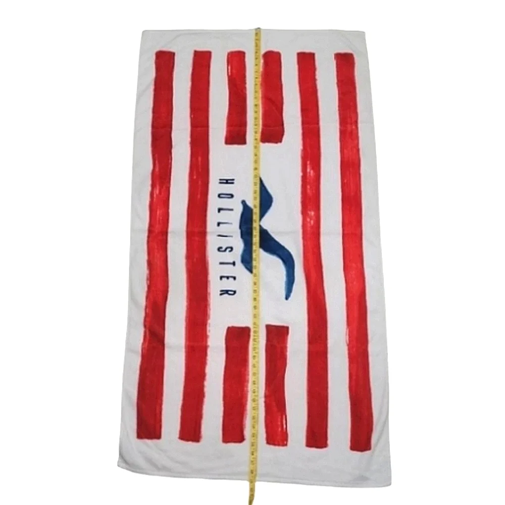 Hollister Graphic Brand Name Logo Swim Towel Striped Flag Beach Pool Blanket